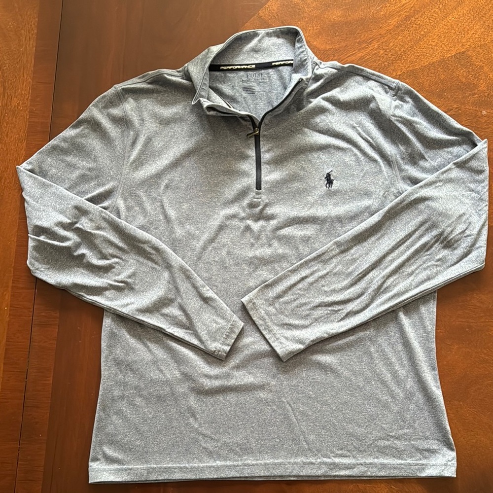 NWOT Heather blue men’s Polo Performance quarter zip